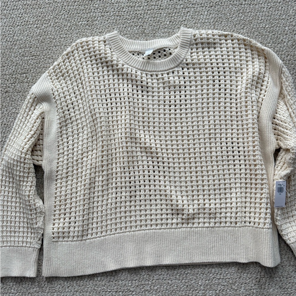 Old Navy Women's Cropped Open-Stitch Croquette Knit Sweater